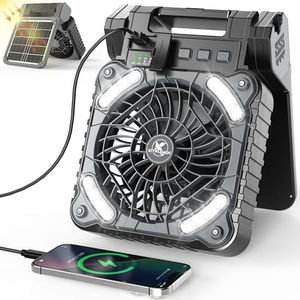 KITWLEMEN Solar Camping Fan with Light, 4 Speeds Rechargeable Battery Powered Fan with Timer, 90° Folding Portable Desk Fan for Hurricane Outages Outdoor Camping Fishing