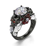 Jeulia 2.55ct Skull Engagement Ring Sets Sterling Silver Heart Cut Red Diamond Ruby Rings Cubic Zirconia Wedding Promise Anniversary Romantic Jewelry for Women Grils Bridal with Gift Box (Romantic Death, 7.5)