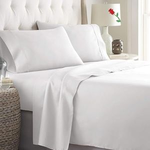 ForZzz 4 Piece Double Bed Sheet Set-2000TC Bedding Sheets & Pillowcases -Breathable Bedding - Wrinkle, Fade, Stain Resistant-Deep Pocket Flat Fitted Bed Sheet Set (White, Double)