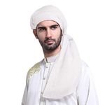 Men Arab Scarf Headwrap Costume Keffiyeh Shemag Yashmag Ghutra Mashada Hatta Dubai Casual Hat Head Cover Beanie Turban Cap Scarf Middle Eastern Desert Scarf White