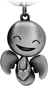 FABACH Llavero de ángel de la guarda Happy con corazón, bonito ángel colgante de metal – Regalo amuleto de la suerte coche pareja – conducir con cuidado, Plata antigua, talla única, Europeo