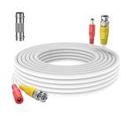 SLLEA 50FT Pre-Made All-in-One BNC Video and Power Cable Security Camera Wire Cord for CCTV DVR Surveillance System (White)