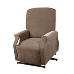 SureFit Stretch Pique Medium Lift Recliner Slipcovers, Recliner Chair Covers with Elastic Bottom for A Secure Fit, Machine Washable, Geometric Patterned Taupe