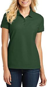 JustBlanks Women’s Polo Shirts Short Sleeve Polo T Shirts – Pique Polo Shirts for Women T-Shirts 4-Button Polo Tee - Deep Forest Green - 3XL