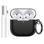 Maxjoy for Apple Airpods 4th Generation Case Cover(2024), Silicone Case with Cleaner Kit & Keychain Compatible Compatible with Airpods 4 case for Women,Men(Black)