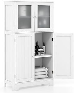 COSTWAY Bathroom Storage Cabinet, Wooden Linen Storage Organizer Cupboard with Doors & Adjustable Shelf, Freestanding Floor Cabinet for Living Room, Kitchen, Entryway, Office (White)