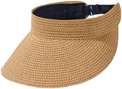 HOIROJEK Womens Sun Hat Straw Sun Visors for Women Summer Packable Ponytail Beach Hats for Women, Coffee, Small-X-Large