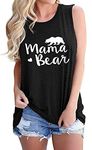 Women Mama Bear Letter Print Shirts Summer Crew Neck Sleeveless Shirts Vacation Tank Cami Tops Black