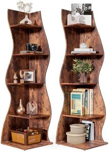 LITTLE TREE 70-Inch Corner Shelf, Seaweed Shaped Etagere Display Bookshelf, Freestanding 5-Tier Wall Shelves for Small Spaces, Living Room, Bedroom, Rustic, 2 Pack