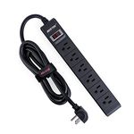 BESTEK 6-Outlet 6 Feet Extension Cord Power Strip 15A 1875W Surge Protector Desktop Charging Station, 200Joules, Right Angle Flat Plug, Ultra-Compact Wide Spaced Multi Outlets Plugs Sockets, Black