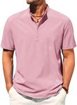 COOFANDY Men's Henley Shirt Short Sleeve Band Collar Summer Beach Hippie Shirts Casual Button Down Shirts Pink