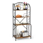 TANGZON Baker’s Rack, 4-Tier Metal Frame Industrial Microwave Stand with Anti-toppling Fitting, Freestanding Wooden Utility Storage Shelves Organiser for Kitchen Dining Living Room