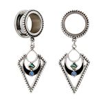 BodyJewelryOnline Ear Plugs Triangle Dangle Antique Look Design with Synthetic Opal Surgical Steel Pair of Ear Tunnels