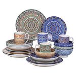 vancasso Mandala Patterned Porcelain Dinner Set 20 Pcs Bohemian Dinnerware with 10.5 inch Dinner Plate, 8 inch Dessert Plate, 6 inch Bowl 8.3 inch Soup Bowl 13 oz Mug, Multi-Color, Service for 4