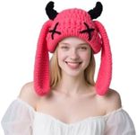 Knit Beanie Hats Cute Bunny Long Ears Funny Hat Winter Cap Warm Knit Rabbit Crochet Skull Cap Outdoor Slouchy Hat ski hat