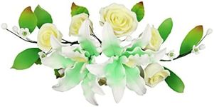 O'Creme Gumpaste Edible Flower Spray for Cake Decorating, Rose & Miltonia Orchid - Sugar Paste Flower Decoration for Cakes, Candy, Cupcake Toppers - Birthday, Wedding, Valentines Day, Baby Shower