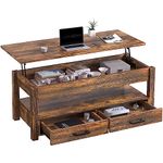 FABATO 47.2" Lift Top Coffee Table with Storage Drawers, Hidden Compartment, Large Farmhouse Table Lift Tabletop, Rising Tabletop Dining Table for Living Room Reception Room, Rustic Brown