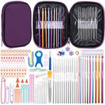 Qzma 137Pcs Crochet Hooks Set for Beginners, Crochet Hooks Crochet Kit with Storage Case, Ergonomic Knitting Needles Blunt Needles, Knitting Craft Art Tools for Beginners, Purple