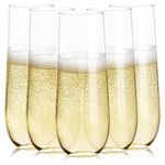 24 Stemless Plastic Champagne Flutes - 9 Oz Plastic Champagne Glasses | Clear Plastic Unbreakable Toasting Glasses |Shatterproof | Disposable | Reusable Perfect for Wedding Or Party