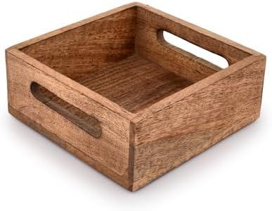 Samhita Square Burning Finish Mango Wood Napkin Holder For Restaurant Decor Kitchen Bar Accessories (7.5"x 7.5"x 2.75")