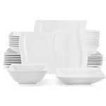 MALACASA Dinner Set for 8 People, 32 Piece Square Plates and Bowls Set, Porcelain Tableware Dinnerware Sets with 8 Piece Dinner Plates, Dessert Plates, Soup Plates and Bowls, Series Flora, White