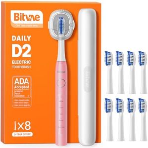 Bitvae Ultrasonic Electric Toothbrush - Rechargeable Sonic Electric Toothbrush for Adults and Kids, Power Toothbrush with Holder, 8 Brush Heads, Smart Timer, Fast Charge, Pink D2