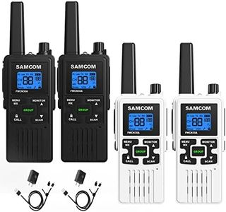 SAMCOM FWCN30A 22 Channels Handheld Two Way Radio, Rechargeable FRS Walkie Talkie with Flashlight LCD Display VOX Call Tone NOAA Wheather Alert (4 Packs) (Black/White)