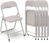 GarveeHome Folding Chairs 6 Pack with Cushion, Outdoor & Indoor Event Portable Metal Folding Chairs with Non-Slip Feet Pads Stackable Chairs, Beige