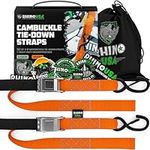 Rhino USA Motorcycle Tie Down Straps (2 Pack) Lab Tested 3,328lb Break Strength, Steel Cambuckle Tiedown Set with Integrated Soft Loops - Better Than a Ratchet Strap (Orange 2-Pack)