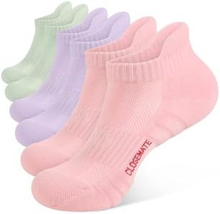 CLOSEMATE Athletic Running Ankle Socks for Men & Women Cushioned Breathable Low Cut Tab Socks with Arch Support 6 Pairs(2MintGreen2Lavender2BlushPink,Size M)