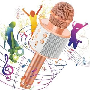 Karaoke Microphone Wireless,4-in-1 Bluetooth Microphone for Singing,Toys for 3-12 Year Old Boys Girls Gifts,Kids Microphone for All Smartphone,Karaoke Mic Speaker Machine for Kids Adults(Rose Gold)
