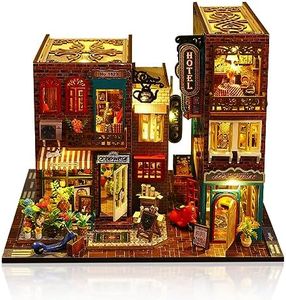 Cuteefun Casas de Muñecas Miniaturas con Muebles, Equipo de Casa de Madera DIY con Caja, Regalo de Cumpleaños Navidad y Halloween(Paisaje Callejero)
