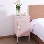 Navaris Metal Locker Nightstand Pink, Bedside Table Cabinet with Lock and Key, Anti-Slip Feet for Bedroom, Living Room, Office, Colorful nightstand, Locker end Table, Small lockers