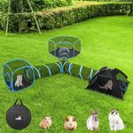 Outdoor Cat Enclosures for Cats Indoor, Patio Portable Mesh Cat Tent, Tunnel, Playhouse with Free Carry Bag & Metal Rod for Multiple Cats and Small Animals, Includes Cat Playpen+2 Cat Tent+Cat Tunnel