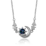 Meissa Moon Chain Necklace for Women Sterling Silver Purple Blue Colored Stone Necklace Diamond Moon Dainty Minmalist Pendant Necklace Gold Pleated