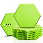 12 Pack Set Hexagon Acoustic Absorption Panel, 12 X 14 X 0.4 Inches Acoustic Soundproofing Insulation Panel Beveled Edge Tiles, Great for Wall Decoration and Acoustic Treatment (Green)