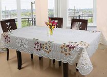 Kuber Industries Floral Cotton 6 Seater Dinning Rectangular Table Cover - Cream (CTKTC03517)