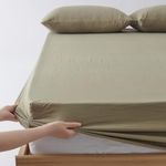 [Amazon.co.jp Limited] Kumori Fitted Sheet, Washed, Soft, Textured, Plain, Durable, Wrinkle-Treated, Washable, Moisture Wicking, Quick Drying, Easy to Put on and Take off, All Seasons, Bed/Mattress/Mattress/Futon Compatible, Bed Sheet, Mattress Cover, Bed Cover (Single, 39.4 x 78.7 inches (100 x 200 cm), Green)