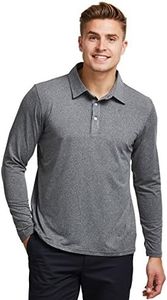 Solbari UPF 50+ Men's Sun Protection Long Sleeve Polo Fitness Shirt - Medium - Dark Grey - UV Protection, Sun Protective
