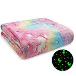 Ranedo Glow in the Dark Blanket 190cm x 150cm, Unicorn Throw Blanket Kids Cozy Blanket Flannel Fleece Blanket, All Seasons Blanket Christmas Holiday Birthday Gifts for Teen Kids Girls Boys, Pink