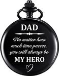 Tiny Tim Classic Black Pocket Watch Dad You Will Always be My Hero Engraved Unique Memorable Gift for Men & Women Car Bike Home Key Chain & Key Rings (Dad My Hero)