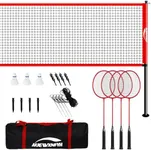 Complete Badminton Set with Net, Portable, Regulation Size for Backyard Beach Outdoor Family Games - Includes 4 Rackets, 3 Shuttlecocks, tensioner System & Carry Bag