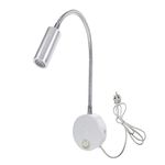 WeFoonLo 3W Wall Mounted Reading Light Flexible Gooseneck LED Sconce Lamp with Plug & Switch for Bedroom, Office, Workbench, Studio (3W Silver-Cool White)