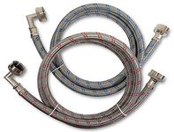 Premium Stainless Steel Washing Machine Hoses with 90 Degree Elbow, 8 Ft Burst Proof (2 Pack) Red and Blue Striped Water Connection Inlet Supply Lines