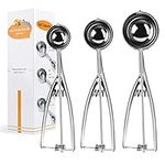 Ice Cream Scoop,Cookie Scoop Set of 3, Stainless Steel Ice Cream Scoop Large-Medium-Small Size,Good Grips Squeeze Melon Disher