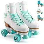 Osprey Retro Quad Roller Skates for Adults – Women's Lace Up High Top Roller Boots - Multiple Designs, White/Mint Green, UK CHILD 12/EU 31