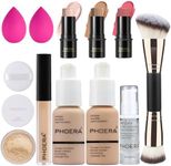 PHOERA Foundation,3 PCS Contour Stick Makeup Kit, Shades with Highlighter Stick, Blush Stick and Bronzer Contour Stick for Sculpt the Cheeks (102+104+ Fair-Light Contour/Nude+Buff Beige+#03,#09,#12)