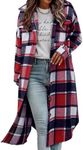 Zeagoo Women's 2023 Plaid Coat Long Shacket Jacket Trench Coat Winter Wool Pea Coat with Pockets