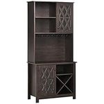 HOMCOM 72" Kitchen Pantry, Buffet with Hutch, Cupboard for Microwave with 2 Door Cabinets, Wine Glasses Rack and 12-Bottle Wine Rack, Brown