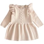 aromm Baby Toddler Girl Long Sleeve Sweater Dress Knit Winter Fall Shirt Dress Almond Ruffle,3-6 Months